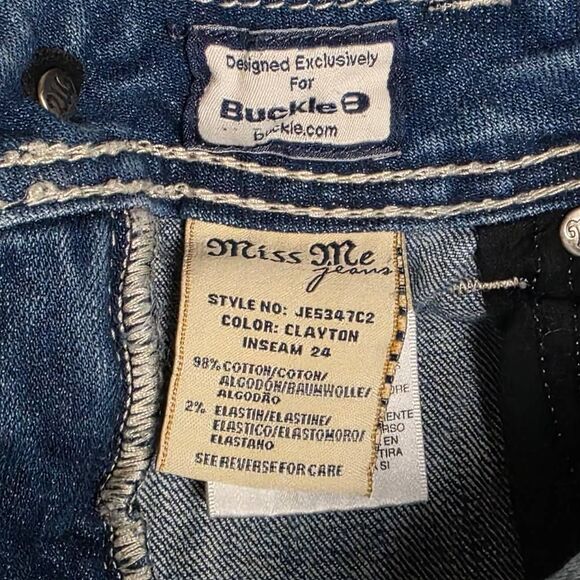 Miss Me Cropped Jeans 29 Clayton Fleur de Lis Bling - Picture 8 of 10